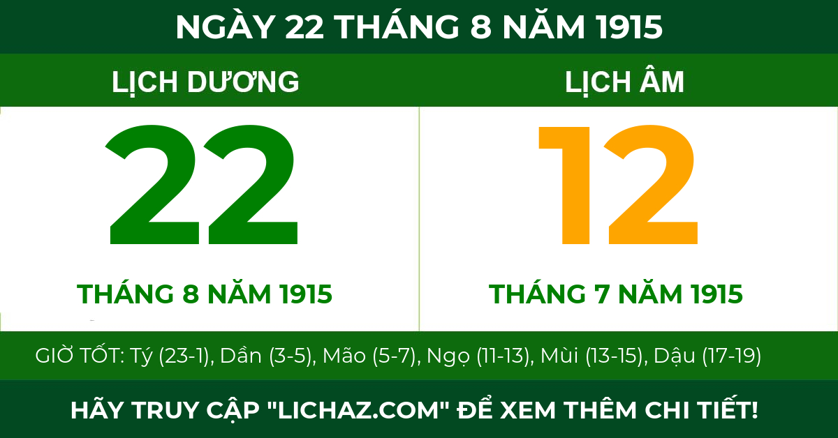 lịch âm ngày 22 tháng 8 năm 1915
