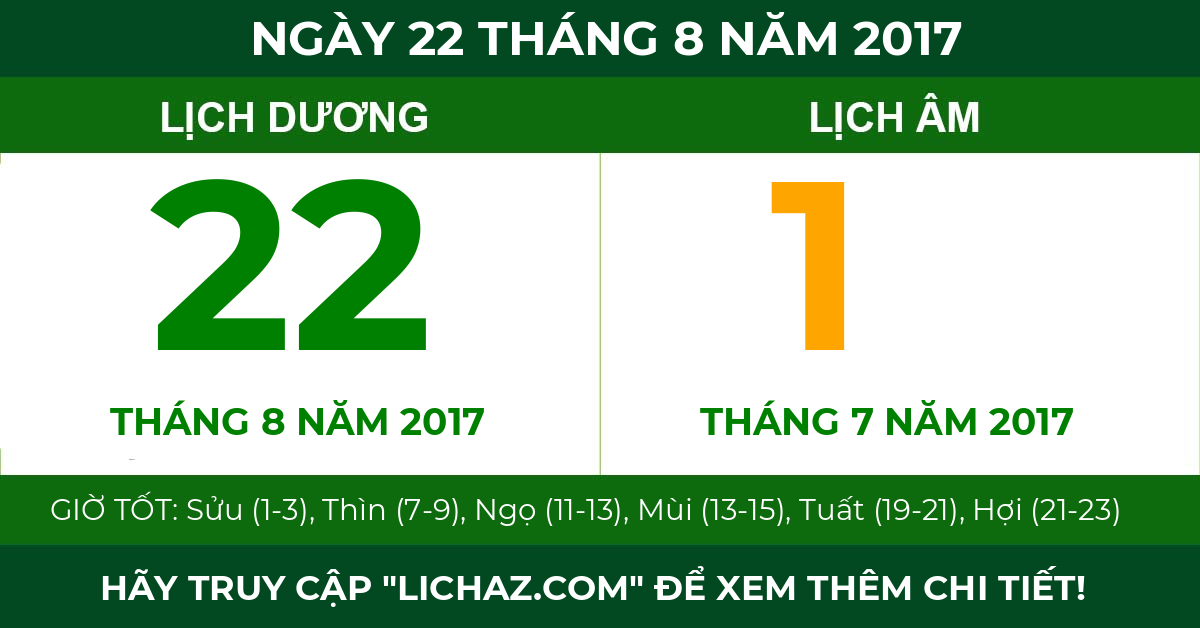 lịch âm ngày 22 tháng 8 năm 2017