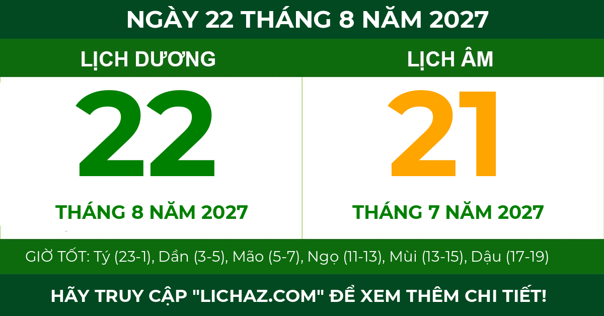 lịch âm ngày 22 tháng 8 năm 2027