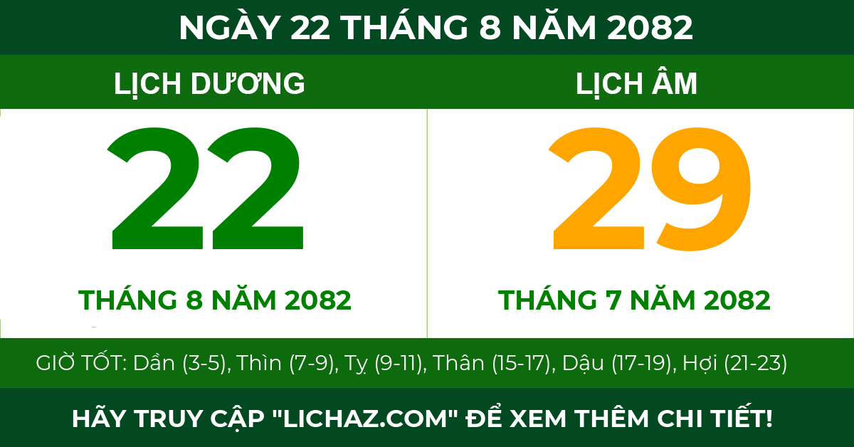lịch âm ngày 22 tháng 8 năm 2082
