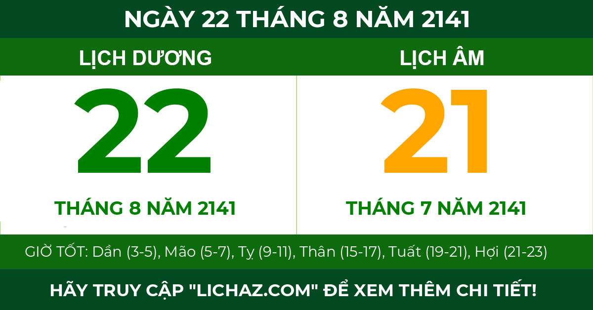 lịch âm ngày 22 tháng 8 năm 2141