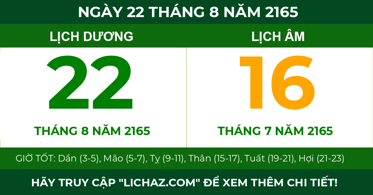 lịch âm ngày 22 tháng 8 năm 2165