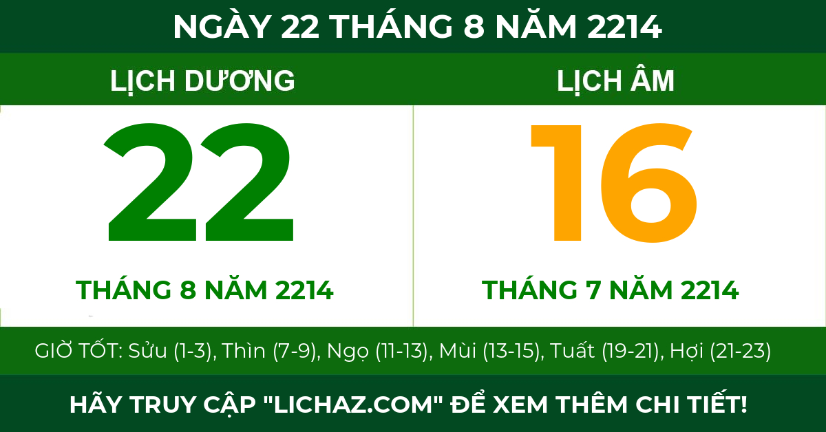 lịch âm ngày 22 tháng 8 năm 2214