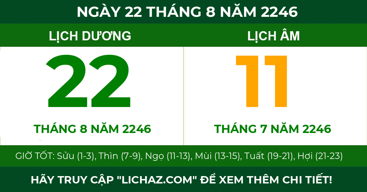 lịch âm ngày 22 tháng 8 năm 2246