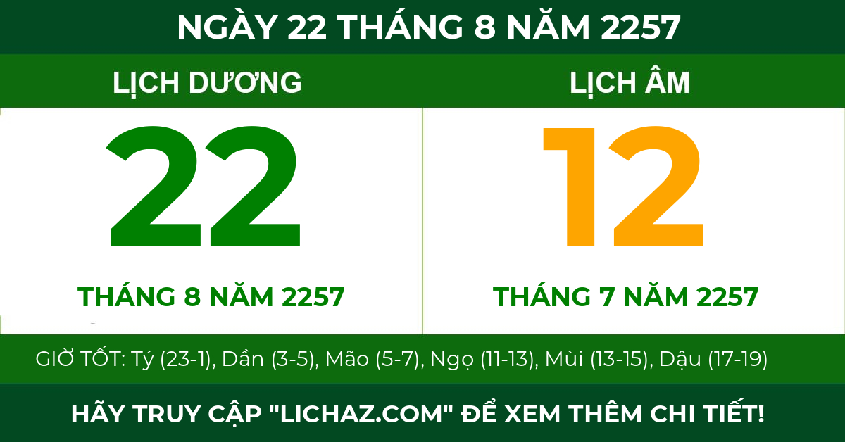 lịch âm ngày 22 tháng 8 năm 2257