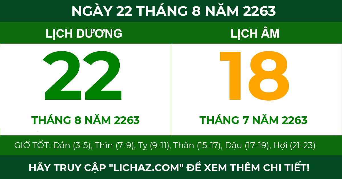 lịch âm ngày 22 tháng 8 năm 2263