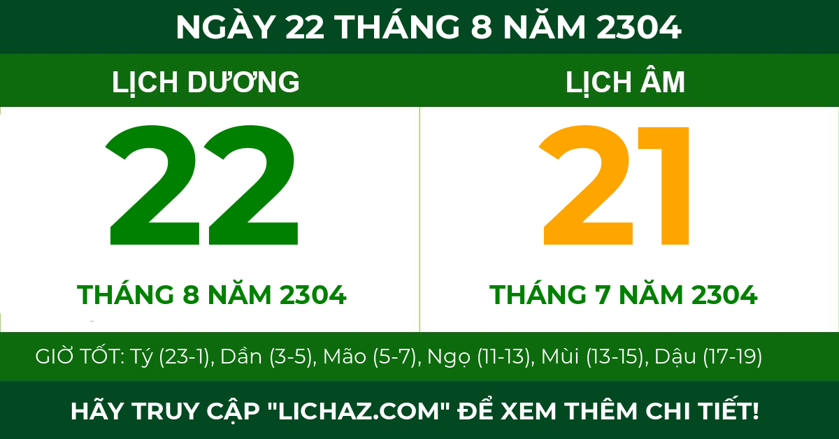 lịch âm ngày 22 tháng 8 năm 2304