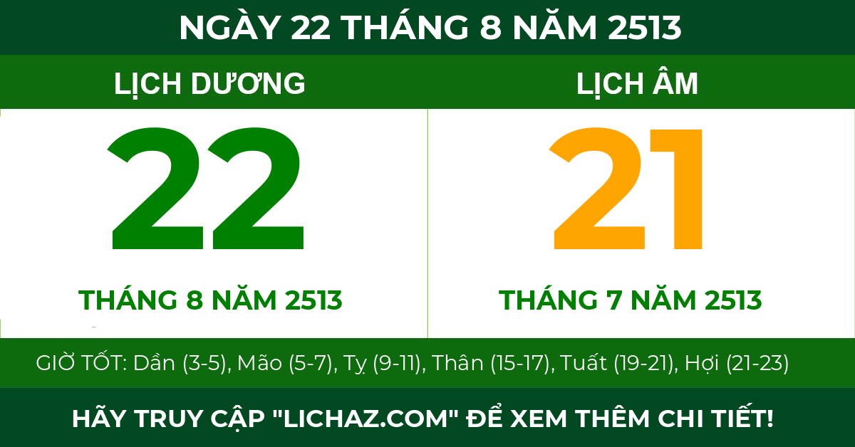 lịch âm ngày 22 tháng 8 năm 2513
