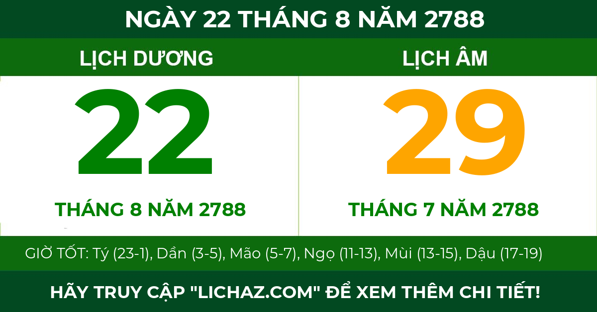 lịch âm ngày 22 tháng 8 năm 2788