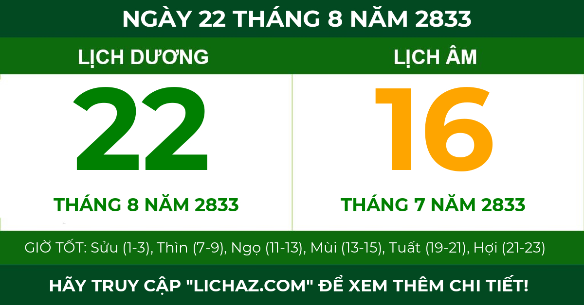 lịch âm ngày 22 tháng 8 năm 2833
