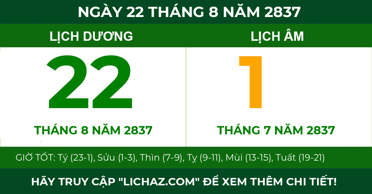 lịch âm ngày 22 tháng 8 năm 2837