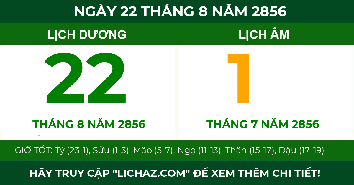 lịch âm ngày 22 tháng 8 năm 2856
