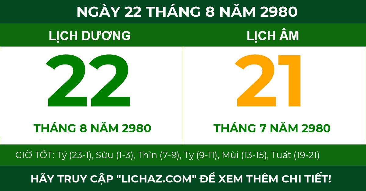 lịch âm ngày 22 tháng 8 năm 2980