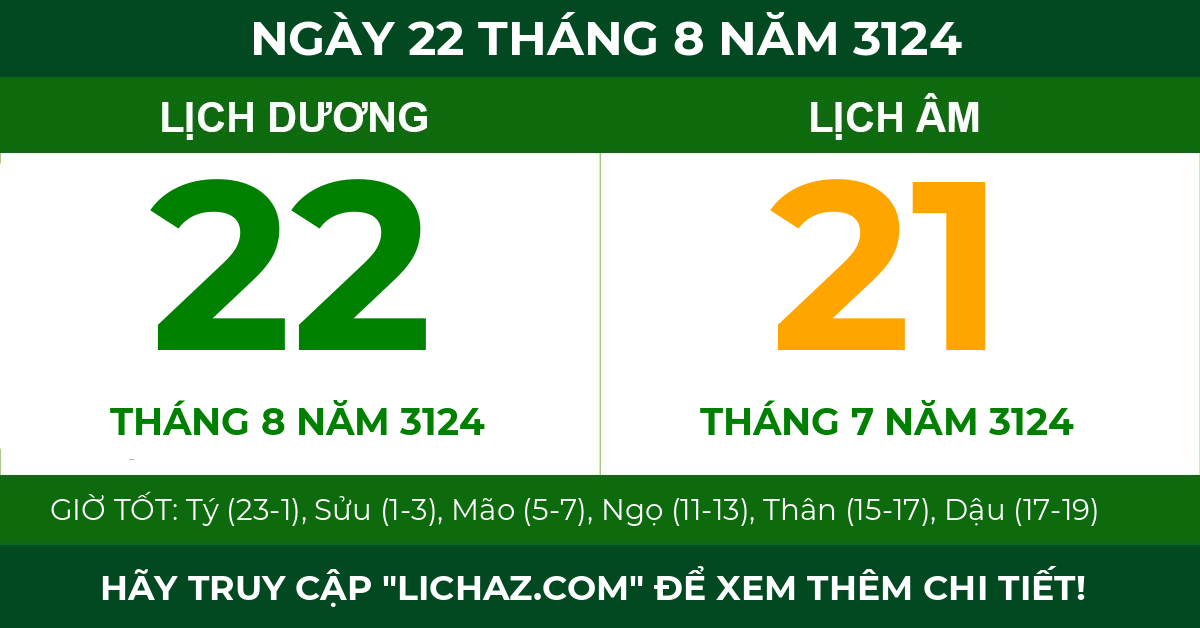 lịch âm ngày 22 tháng 8 năm 3124