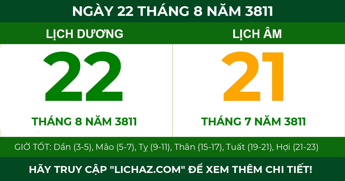 lịch âm ngày 22 tháng 8 năm 3811