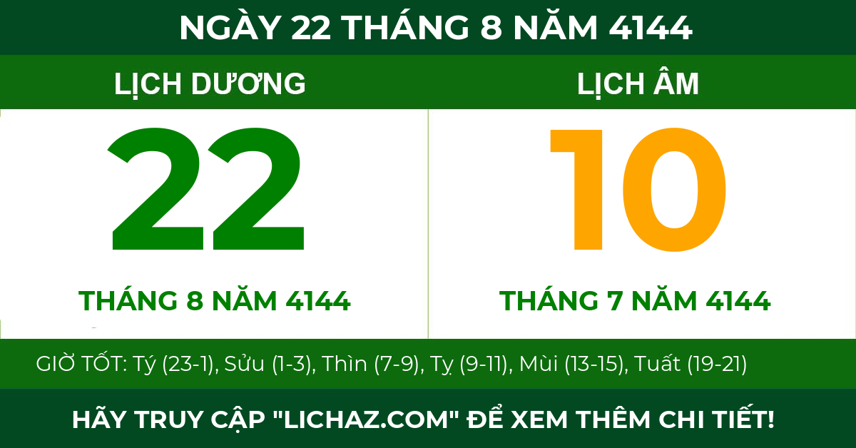 lịch âm ngày 22 tháng 8 năm 4144