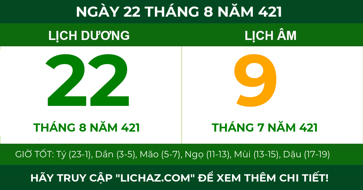 lịch âm ngày 22 tháng 8 năm 421