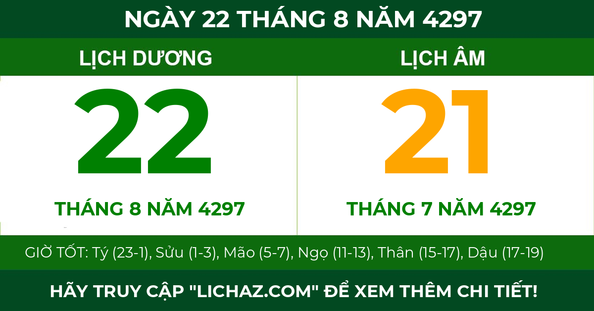 lịch âm ngày 22 tháng 8 năm 4297