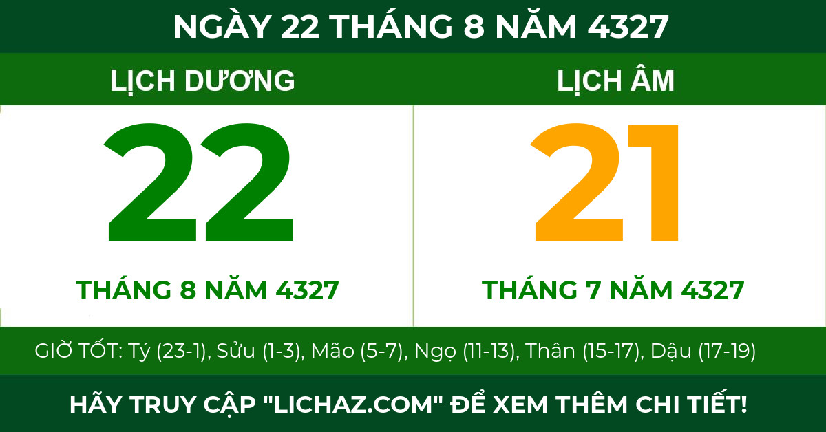lịch âm ngày 22 tháng 8 năm 4327