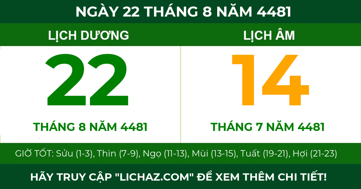 lịch âm ngày 22 tháng 8 năm 4481