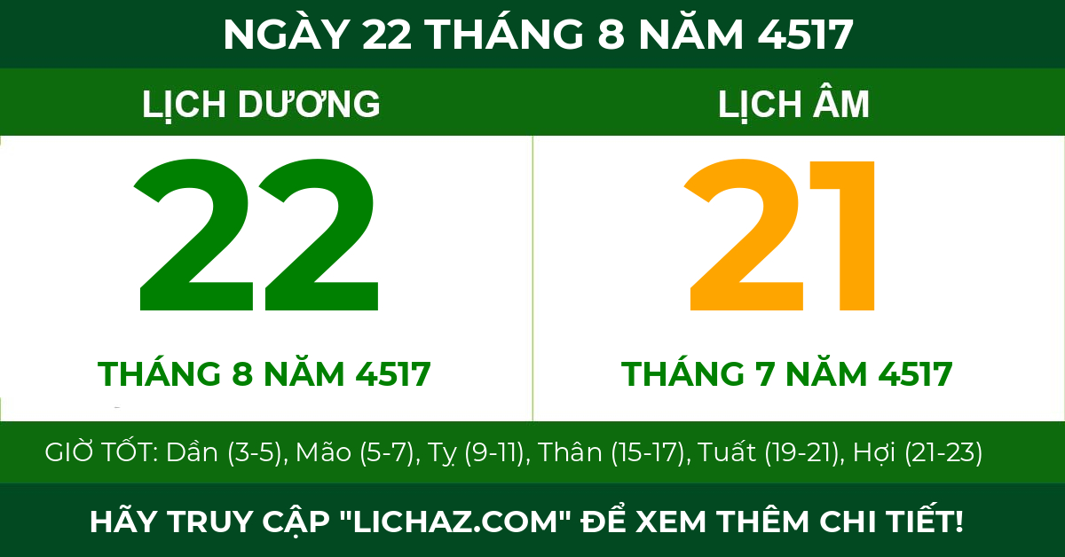 lịch âm ngày 22 tháng 8 năm 4517