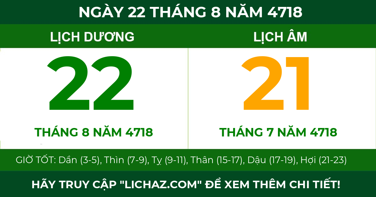lịch âm ngày 22 tháng 8 năm 4718