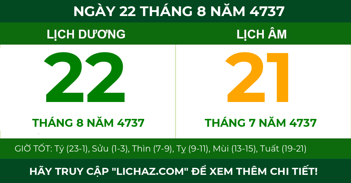 lịch âm ngày 22 tháng 8 năm 4737
