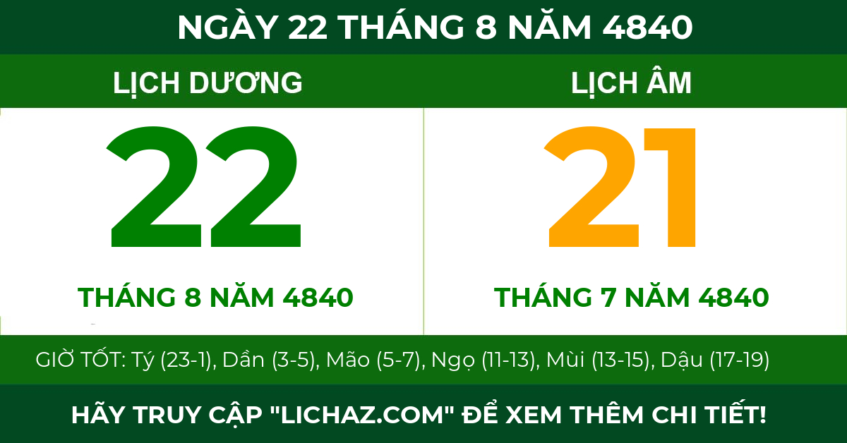 lịch âm ngày 22 tháng 8 năm 4840
