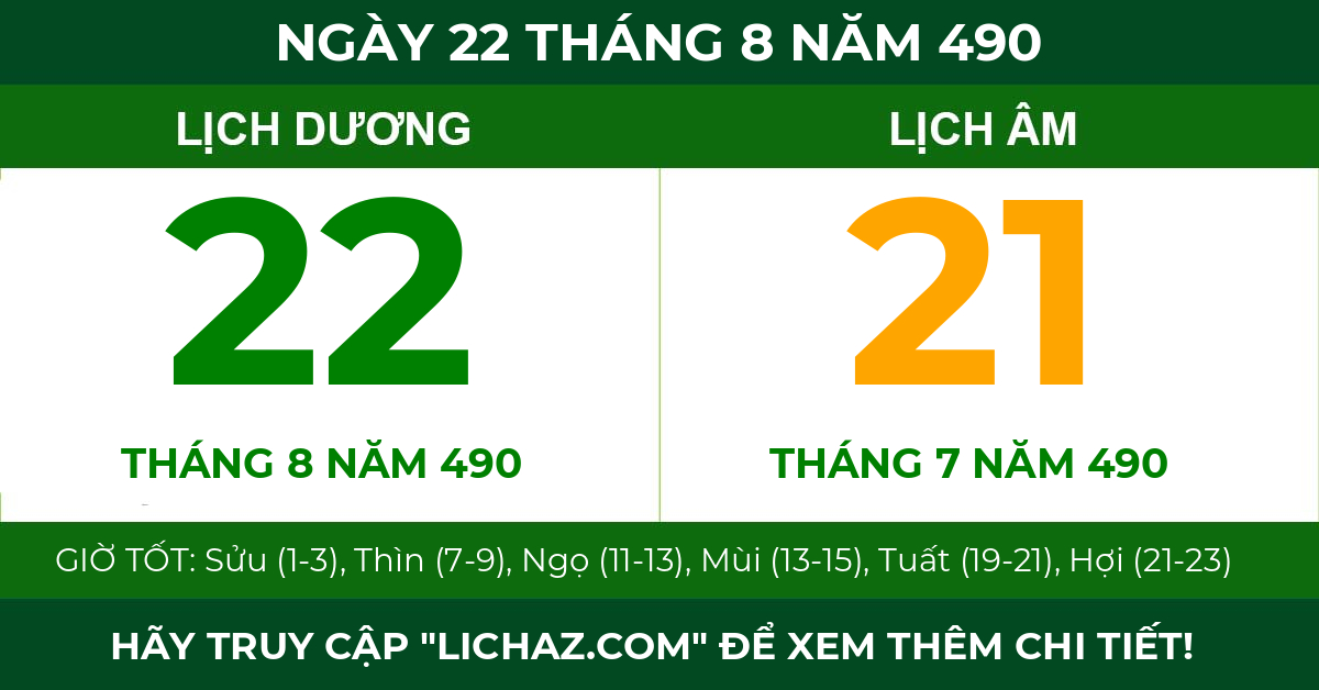 lịch âm ngày 22 tháng 8 năm 490