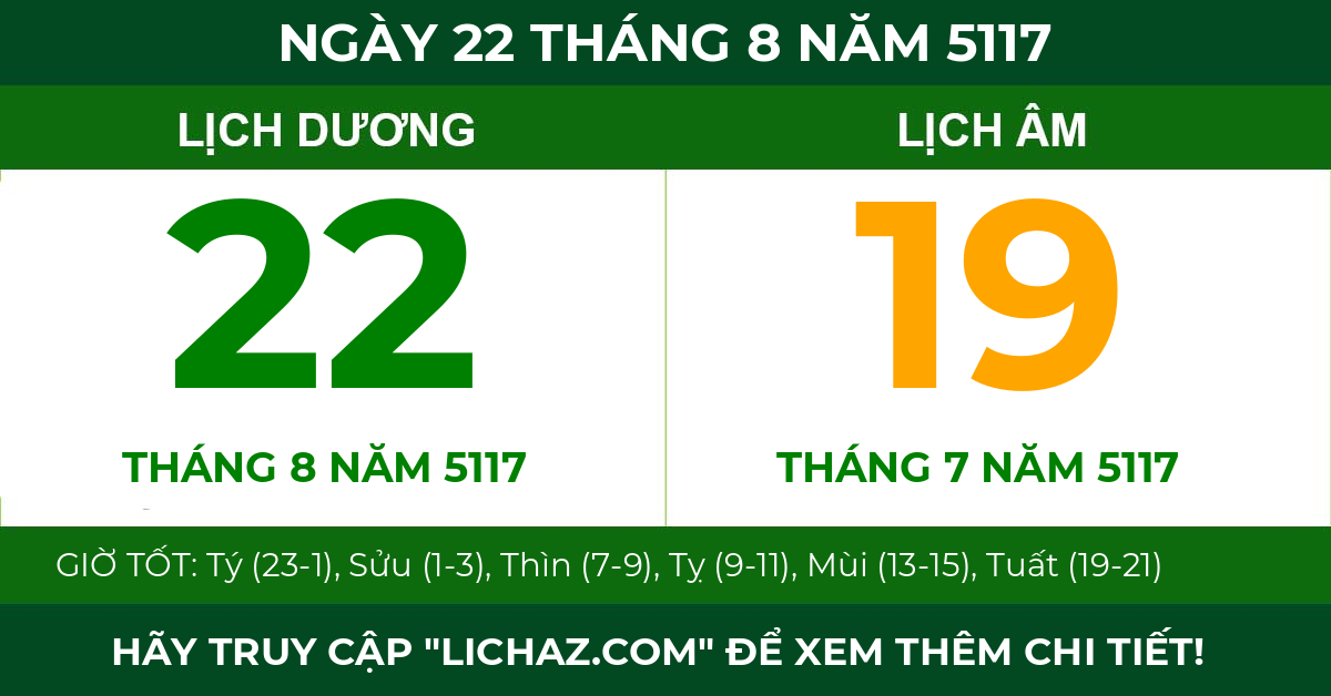 lịch âm ngày 22 tháng 8 năm 5117