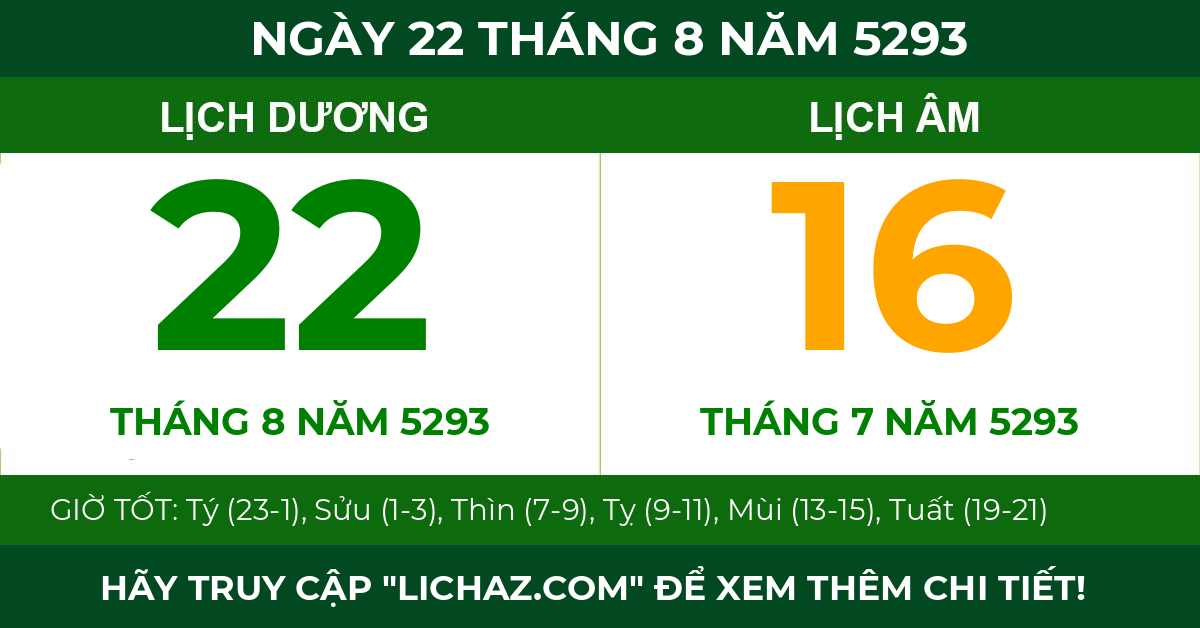 lịch âm ngày 22 tháng 8 năm 5293