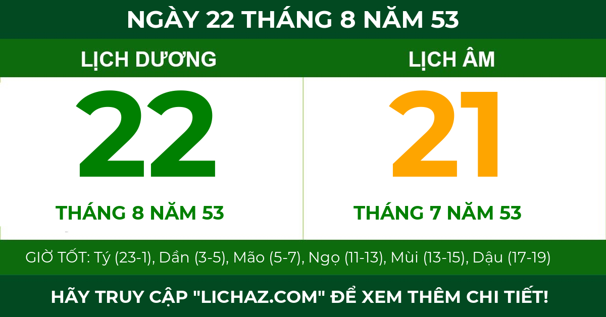 lịch âm ngày 22 tháng 8 năm 53