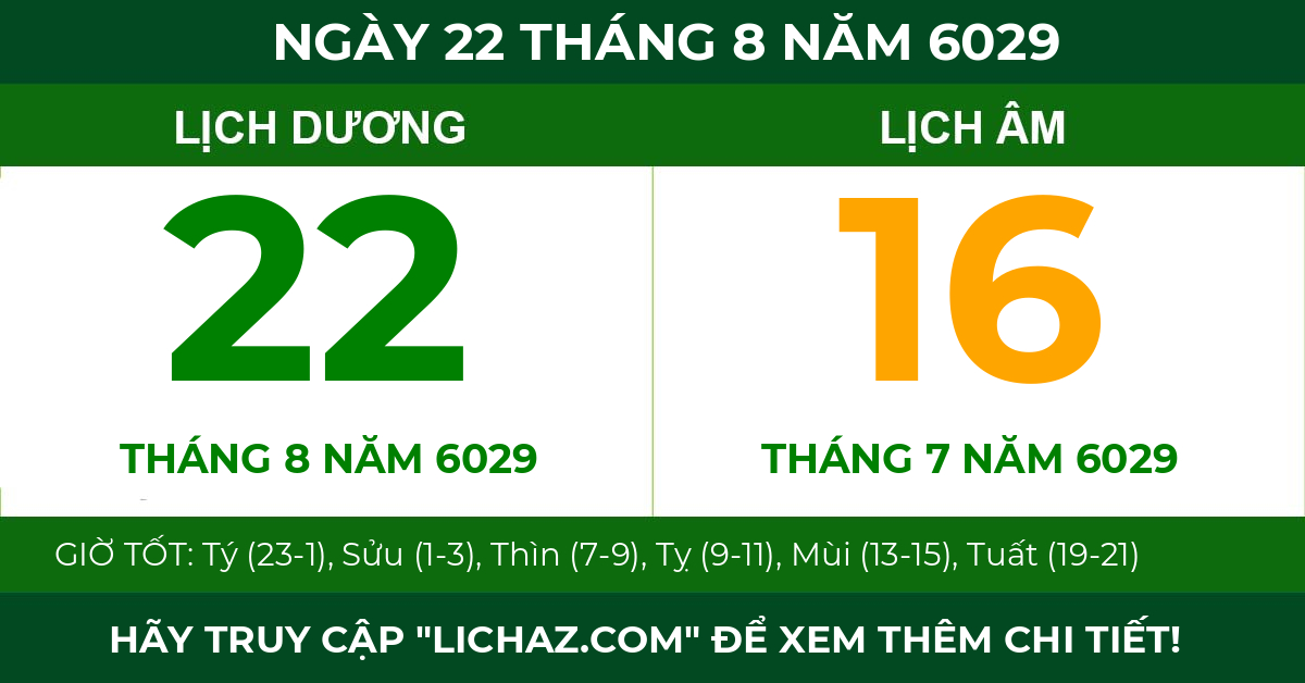 lịch âm ngày 22 tháng 8 năm 6029