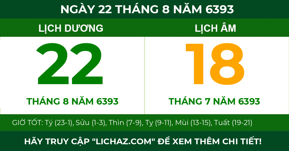 lịch âm ngày 22 tháng 8 năm 6393