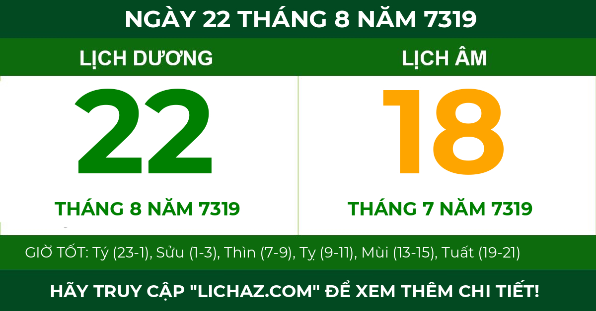 lịch âm ngày 22 tháng 8 năm 7319
