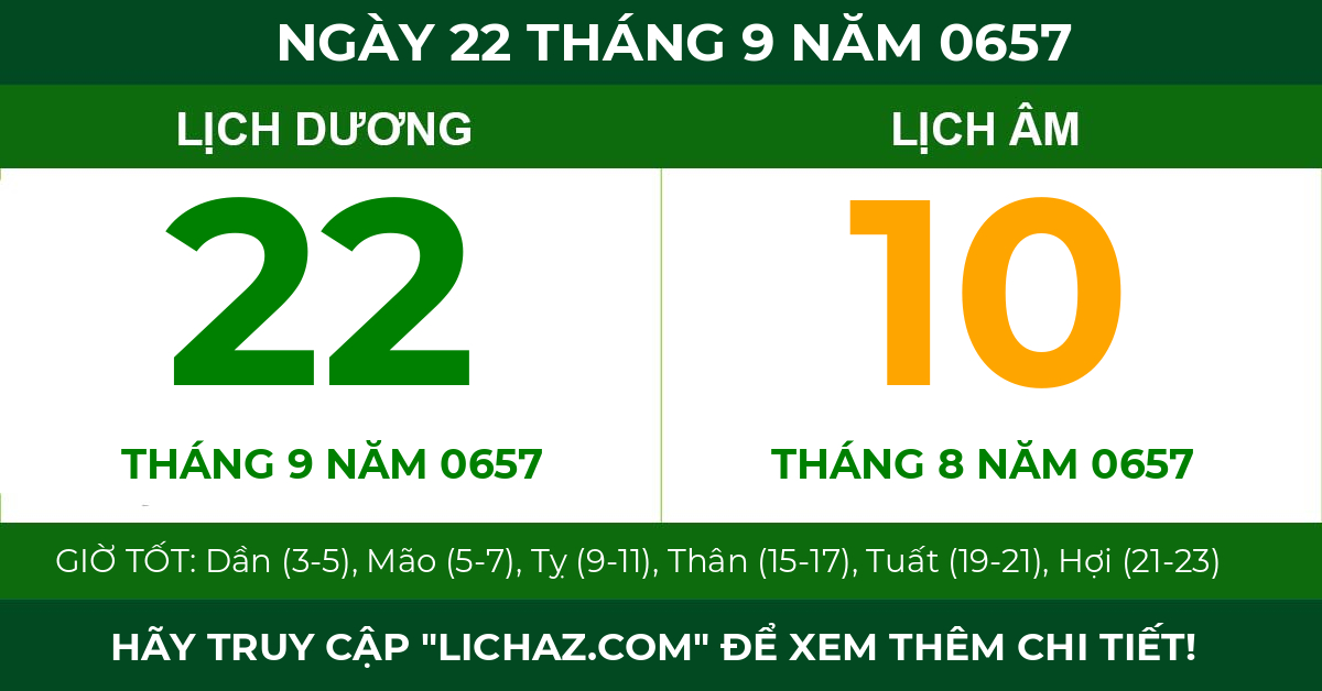 lịch âm ngày 22 tháng 9 năm 0657