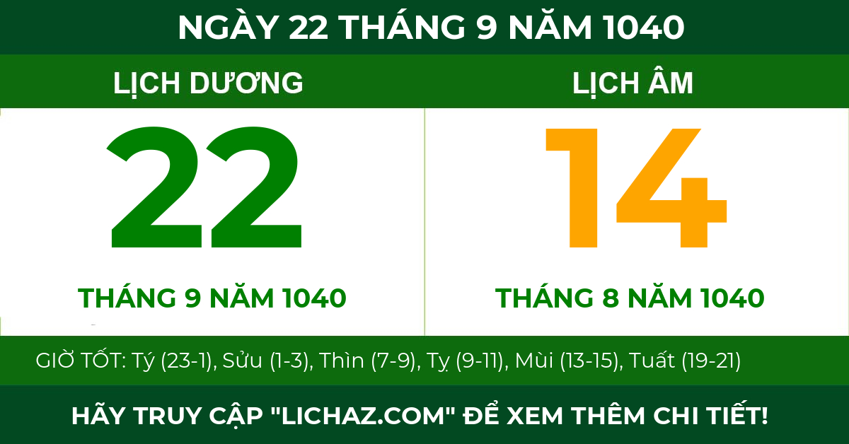 lịch âm ngày 22 tháng 9 năm 1040