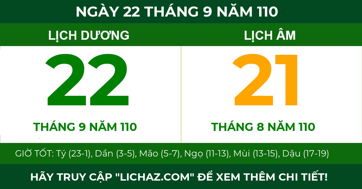 lịch âm ngày 22 tháng 9 năm 110