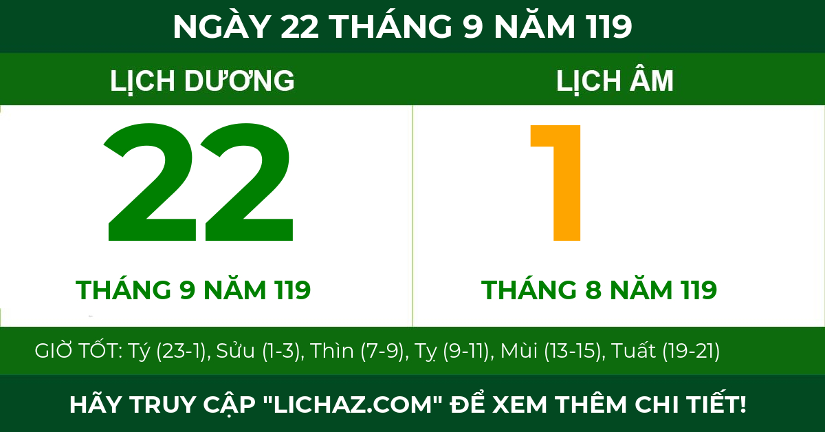 lịch âm ngày 22 tháng 9 năm 119