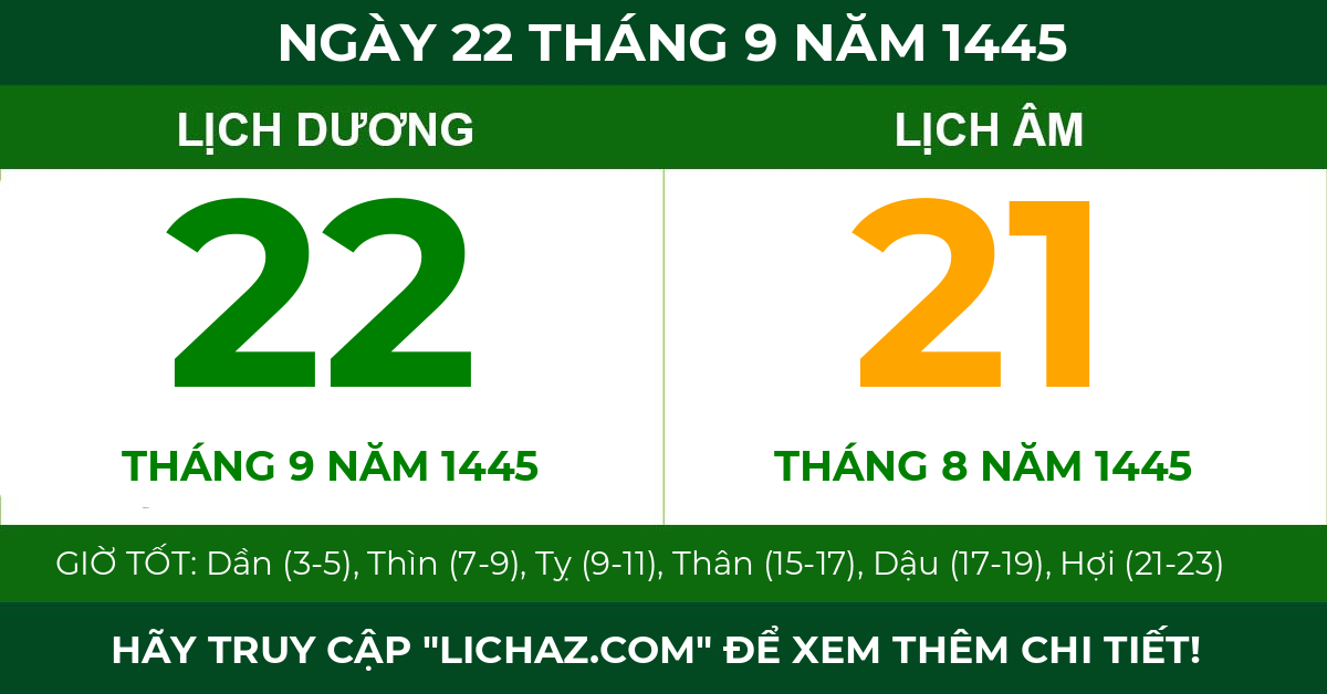 lịch âm ngày 22 tháng 9 năm 1445