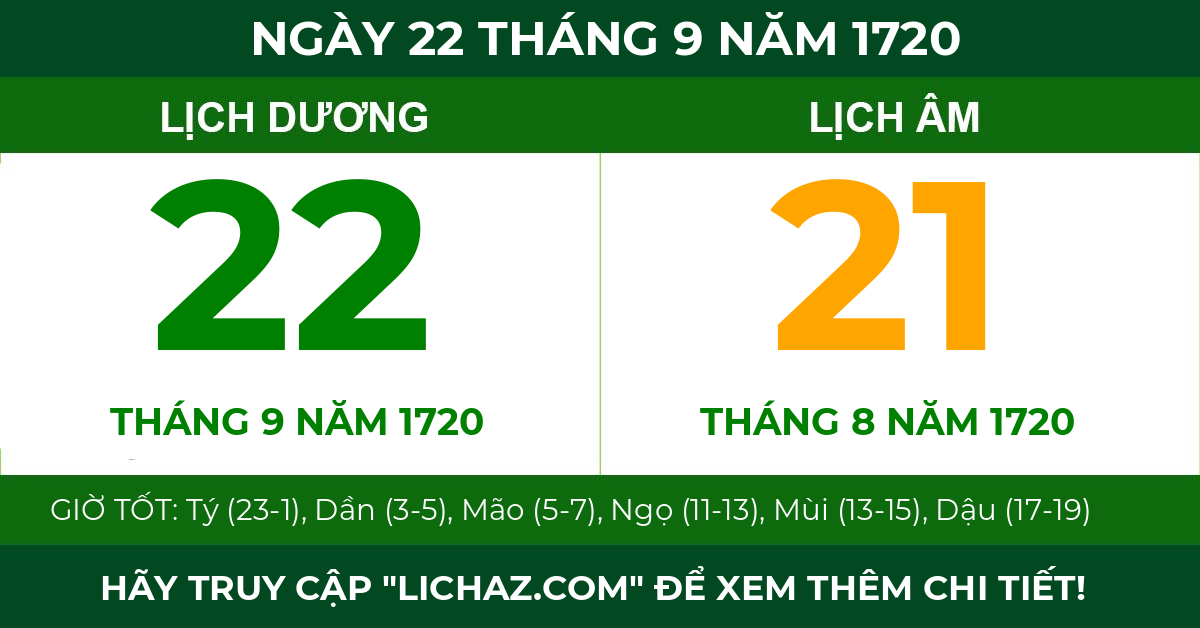 lịch âm ngày 22 tháng 9 năm 1720
