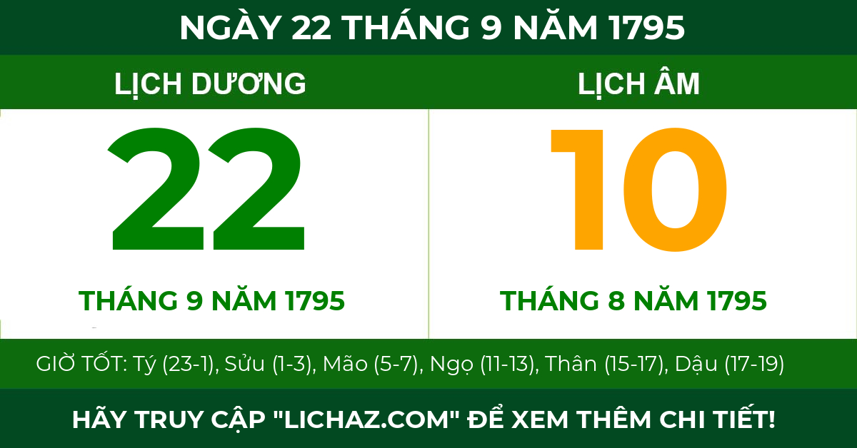 lịch âm ngày 22 tháng 9 năm 1795