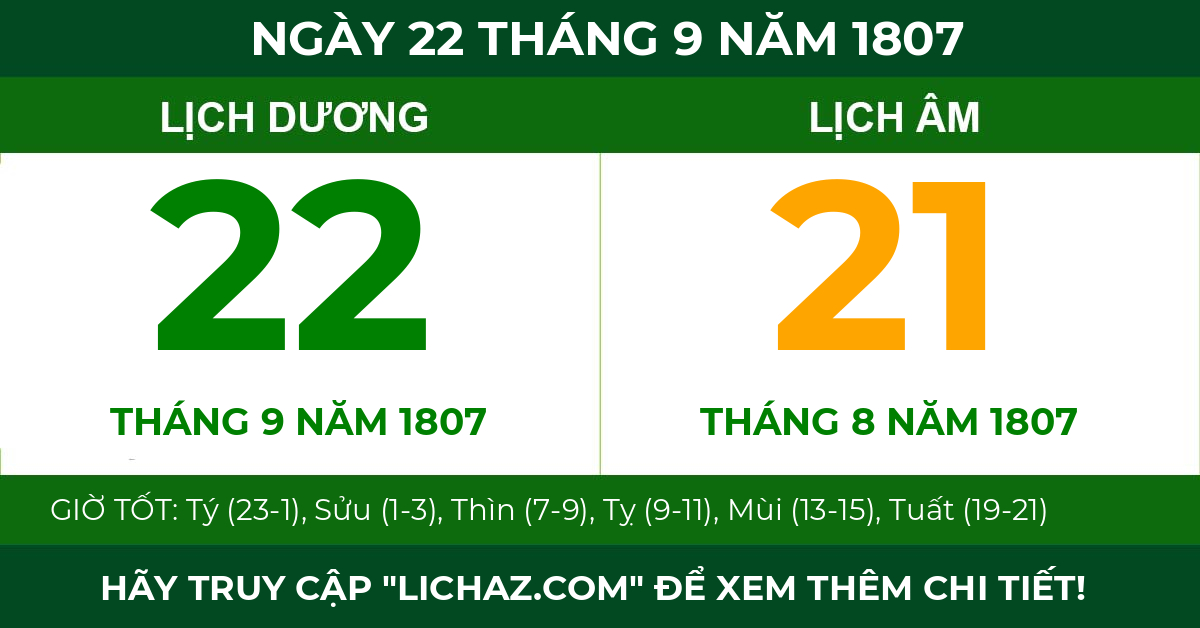 lịch âm ngày 22 tháng 9 năm 1807