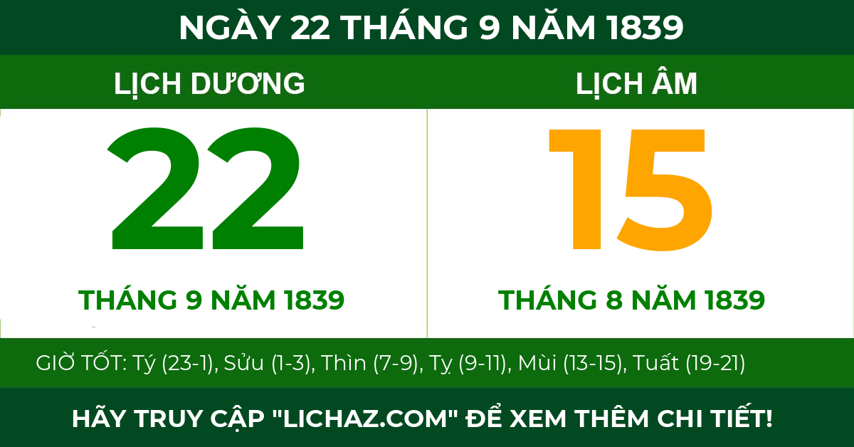 lịch âm ngày 22 tháng 9 năm 1839