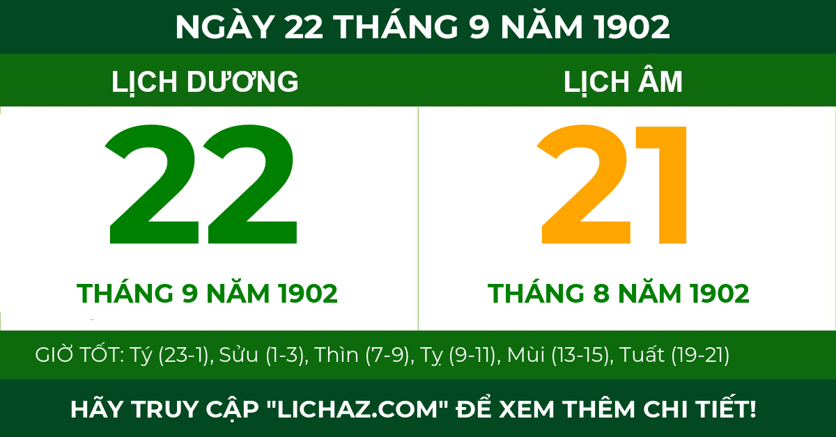 lịch âm ngày 22 tháng 9 năm 1902