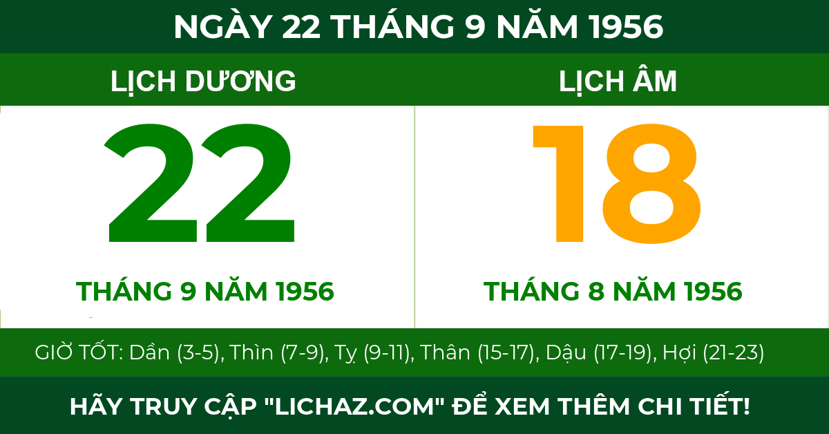 lịch âm ngày 22 tháng 9 năm 1956