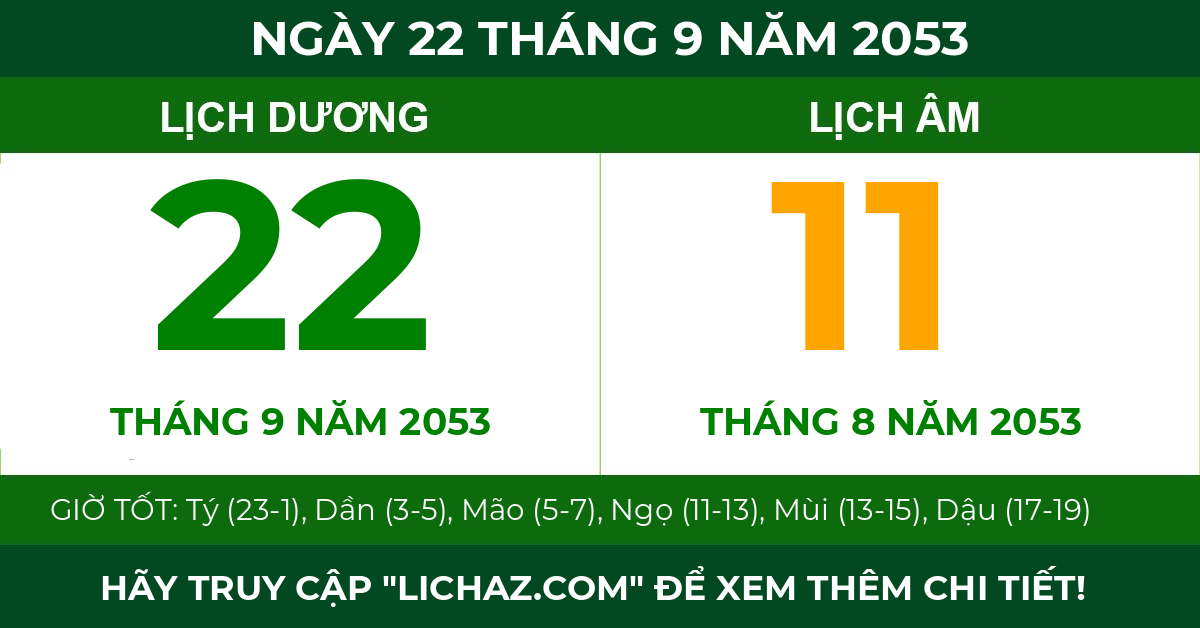 lịch âm ngày 22 tháng 9 năm 2053