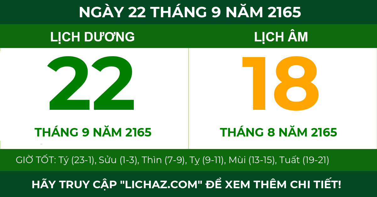 lịch âm ngày 22 tháng 9 năm 2165