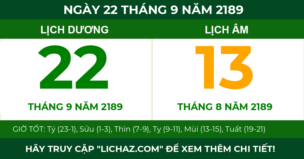 lịch âm ngày 22 tháng 9 năm 2189