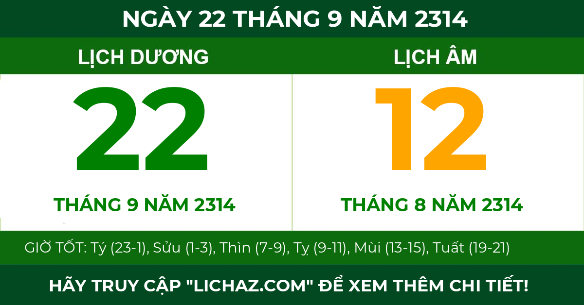 lịch âm ngày 22 tháng 9 năm 2314